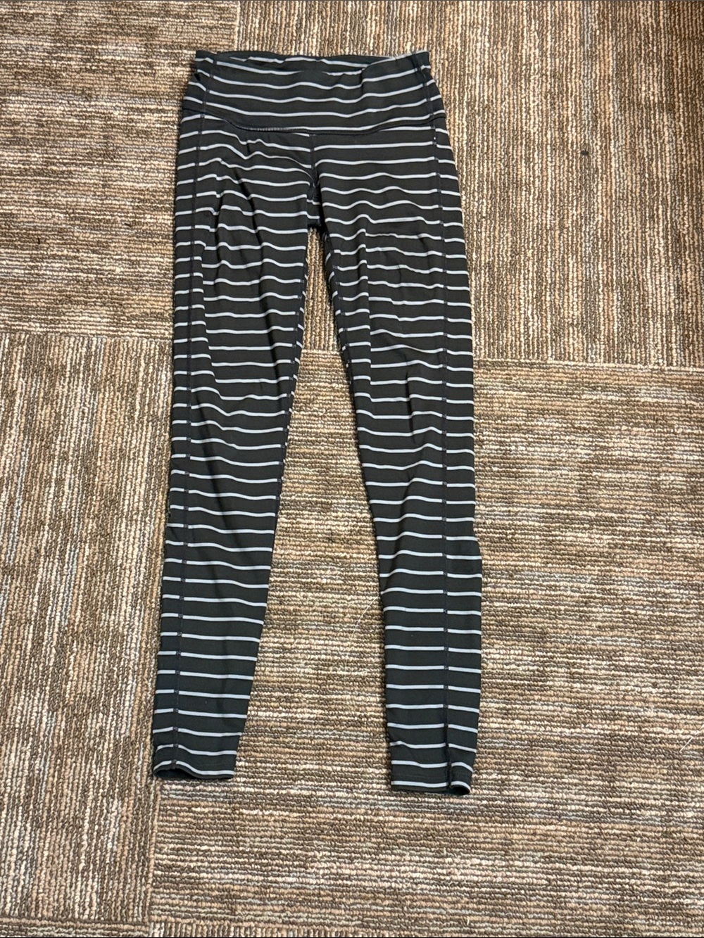 Athleta Black and Light Gray Striped Active Leggings